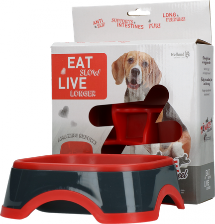 Eat Slow Live Longer AMAZE PINWHEEL czerwona - miska spowalniająca dla psa