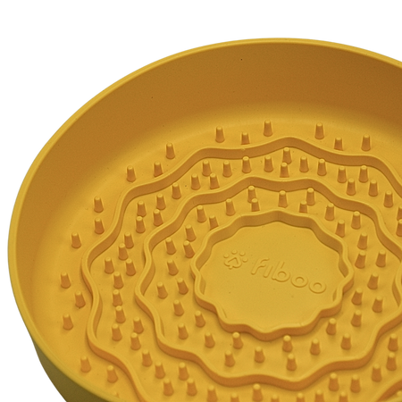 Fiboo - Lick Fiboowl 2w1 – Miska Spowalniająca i Mata do Lizania dla Psów i Kotów | Ø 19 cm | Żółta | Antypoślizgowa 