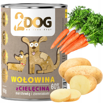 2DOG Mokra karma dla psa wołowina z cielęciną 400g MONOPROTEINOWA HIPOALERGICZNA