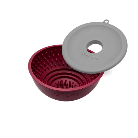 Fiboo - Flip Fiboowl 2w1 z Pokrywką – Dwustronna miska i Mata do Lizania w Jednym | Ø 17 cm | Bordowa