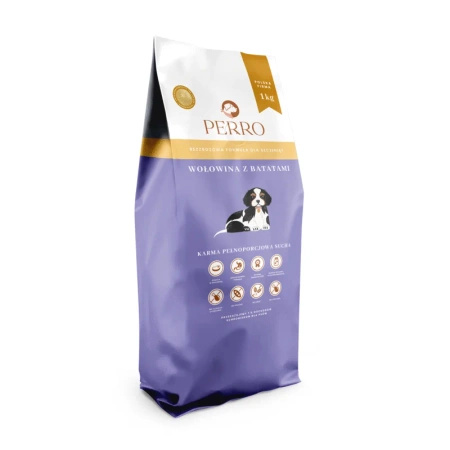 PERRO Karma Sucha Junior Wołowina z Batatami 1 kg – Bezzbożowa, Pełnoporcjowa Formuła Dla Szczeniąt Wszystkich Ras