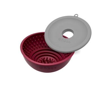 Fiboo - Flip Fiboowl 2w1 z Pokrywką – Dwustronna miska i Mata do Lizania w Jednym | Ø 17 cm | Bordowa