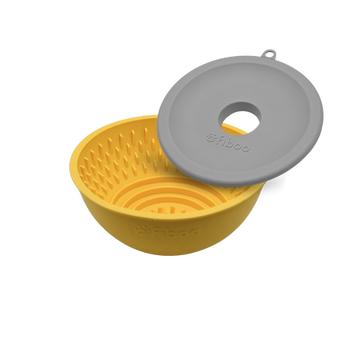 Fiboo - Flip Fiboowl 2w1 z Pokrywką – Dwustronna miska i Mata do Lizania w Jednym | Ø 17 cm | Żółta