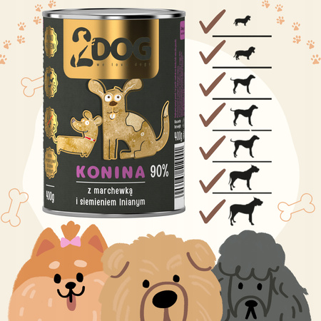 2DOG Mokra karma dla psa konina z siemieniem 800g MONOPROTEINOWA HIPOALERGICZNA