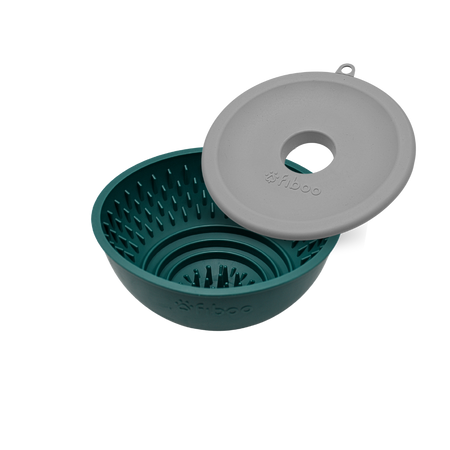 Fiboo - Flip Fiboowl 2w1 z Pokrywką – Dwustronna miska i Mata do Lizania w Jednym | Ø 17 cm | Butelkowa zieleń