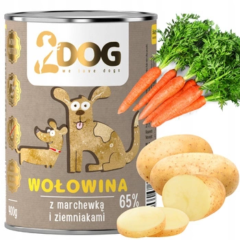 2DOG Mokra karma dla psa wołowina z marchwią 400g MONOPROTEINOWA HIPOALERGICZNA